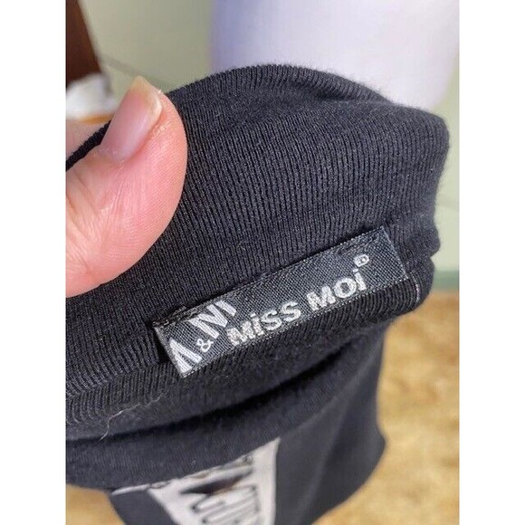 Miss Moi Womens Black Mock Neck Vogue Paris Embellished Rhinestone Tunic Blouse - Picture 9 of 10